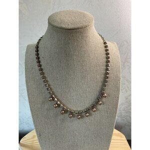 Vintage Pink Rhinestone & Faux Pearl Necklace With Silver Chain Lobster Clasp